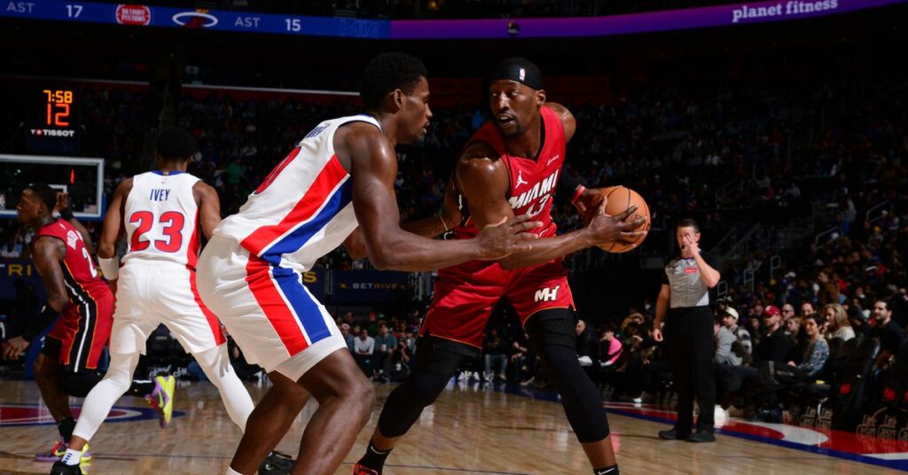 Adebayo anota triple sobre la hora y guía al Heat a la victoria sobre los Pistons